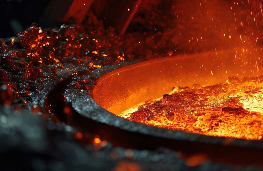 Industrial frequency induction furnace in the foundry workshop